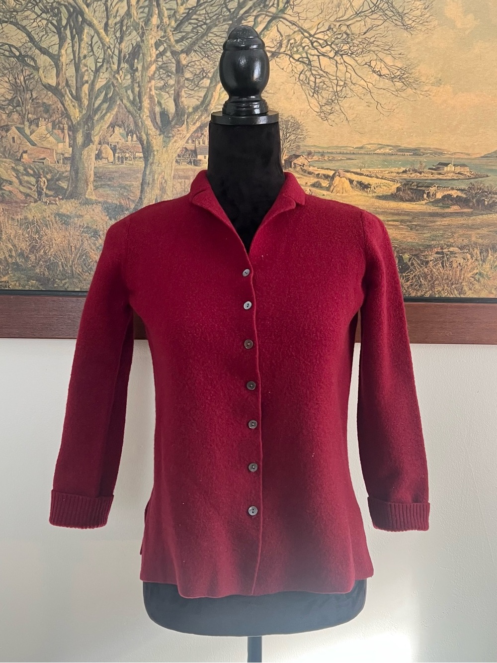 Vintage Charter Club Red merino wool button up cardigan elegant academia 1990’s